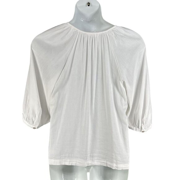 LC Lauren Conrad Women S White Button Front Blouse 3/4 Balloon Sleeves Lagenlook - Picture 2 of 14